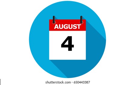 august 4 blue calendar vector flat icon with long shadow