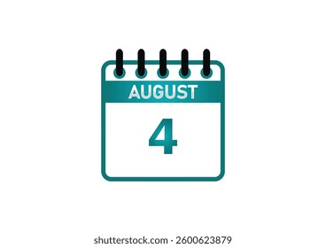 August 4 Calendar Icon - Date, Event, Planner and Schedule Reminder