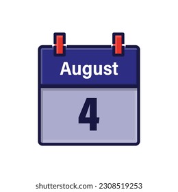 August 4, Calendar icon. Day, month. Meeting appointment time. Event schedule date. Flat vector illustration.