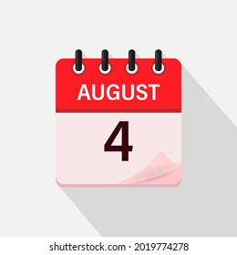 4 de agosto, icono del calendario con sombra. Día, mes. Ilustración vectorial plana.