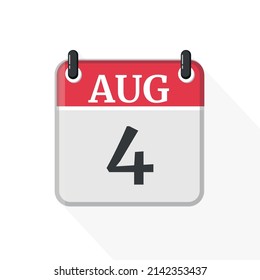 4. August Kalendersymbol. Kalendersymbol mit weißem Hintergrund. Flacher Stil. Datum, Tag und Monat.
