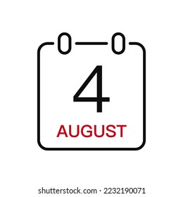 August 4 date on the calendar, vector line stroke icon for user interface. Calendar with date, vector illustration.