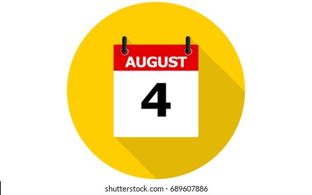 august 4 yellow calendar vector flat icon with long shadow