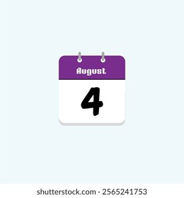 August 4th: Calendar Icon, Date, Day, Month, Year