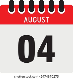 August, 4th calendar icon vector, concept of schedule, business, and tasks
