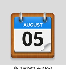 5 de agosto calendario realista azul diario con fecha de icono de marco de madera imagen vectorial