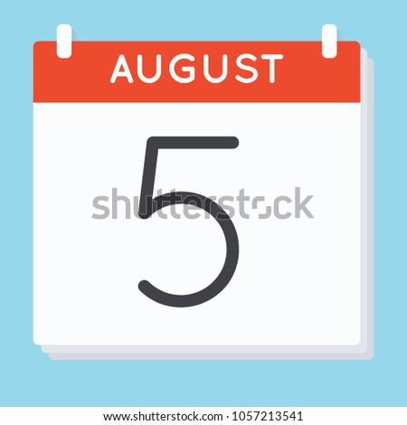 August 5. Calendar icon. Vector illustration in flat design isolated in blue background. Date and time, day, month.