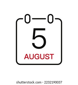 August 5 date on the calendar, vector line stroke icon for user interface. Calendar with date, vector illustration.