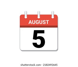 August, 5th calendar icon vector, concept of schedule, business and tasks