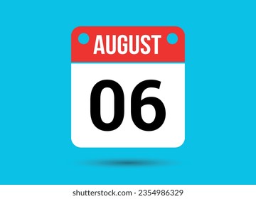 Agosto 6 Fecha Calendario Icono plano Día 6 Ilustración vectorial