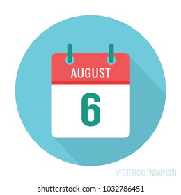 August 6 calendar flat icon