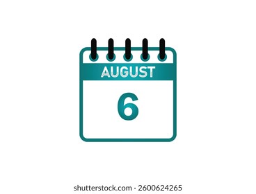 August 6 Calendar Icon - Date, Event, Schedule and Reminder Graphic