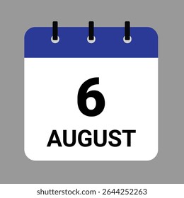 6 DE AGOSTO - Ícone Calendário Diário - Fundo Branco