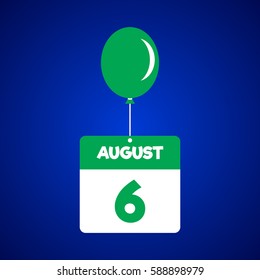 August 6  date of month calender icon with balloon in the air