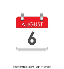 August 6. A leaf of the flip calendar with the date of August 6. Flat style.