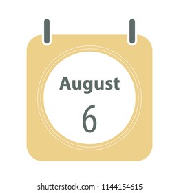 August 6 web calendar flat vector icon