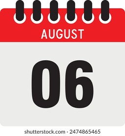 August, 6th calendar icon vector, concept of schedule, business, and tasks