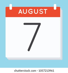 August 7. Calendar icon. Vector illustration in flat design isolated in blue background. Date and time, day, month.