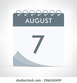 August 7 Calendar Icon Vector Illustration. Gray calendar.