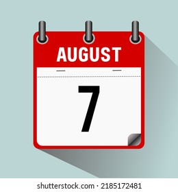 7 de agosto ,ilustración vectorial de icono de calendario, aislada en fondo azul claro.