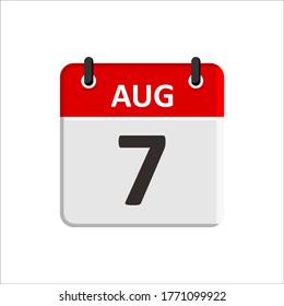 August 7 Calendar Icon. Calendar Icon with white background. Flat style. Date, day and month.
