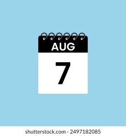 August 7  calendar reminder. 7th  August Date Month calendar icon design template.
