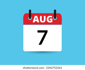 7 de agosto. Calendario de icono plano aislado en fondo azul. Ilustración vectorial de fecha y mes