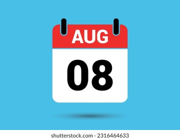 8 de agosto Fecha del calendario Icono plano Día 8 Ilustración vectorial