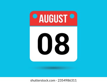 August 8 Calendar Date Flat Icon Day 8 Vector Illustration