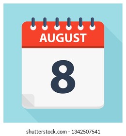 August 8 -  Calendar Icon - Calendar design template - Business vector illustration.