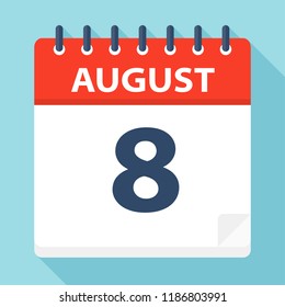 August 8 - Calendar Icon - Vector Illustration