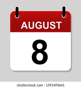 August 8 , calendar icon vector illustrstion