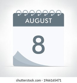 August 8 Calendar Icon  Vector Illustration. Gray calendar.