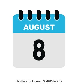 august 8 calendar icon Vector page month design illustration