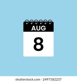 August 8 calendar reminder. 8th August Date Month calendar icon design template.