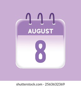 August 8 - calendar and Time planner. Daily Calendar Icon reminder. Vector Illustration.