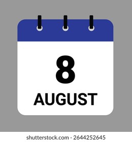 AUGUST 8 - Daily Calendar Icon - White Background