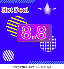 Fecha 8 de agosto (8.8) sobre fondo azul.Diseño de ilustración vectorial para banner, publicidad o web para la venta.
