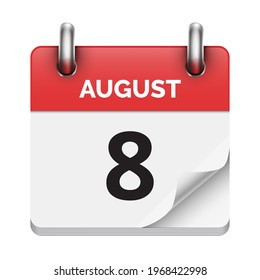 August 8 flat daily realistic calendar icon date vector image