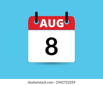 August 8. Flat icon calendar isolated on blue background. Date and month vector illustration