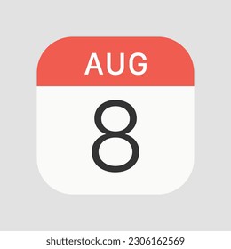 Icono del 8 de agosto aislado en segundo plano. Símbolo de calendario moderno, simple, vector, icono para el diseño de sitios web, aplicación móvil, ui. Ilustración vectorial