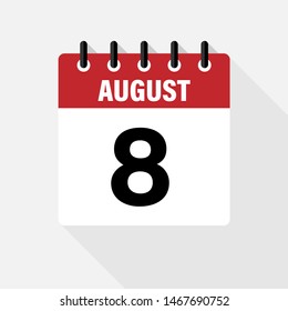 August 8. Vector flat daily calendar icon. Date and time, day, month. Holiday.