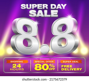 August 8.8 Special Sale Template Big promotion to support the eighth month sale of products online. Ads for the web Social media and online shopping.