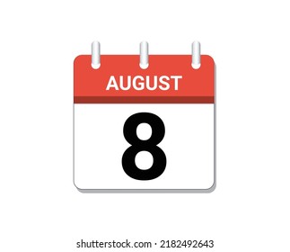 August, 8th calendar icon vector, concept of schedule, business and tasks