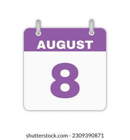 August 8th calendar leaf. August 8 calendar icon calendar page vector illustration