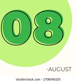 August 8th Modern calendar isolated on white background. Vector illustration. Green colors 