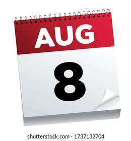8 de agosto en una página del calendario - ilustrado. 