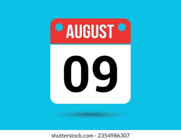 August 9 Calendar Date Flat Icon Day 9 Vector Illustration