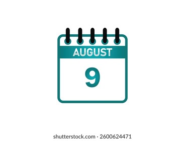 August 9 Calendar Icon - Date, Planner, Event and Reminder Graphic