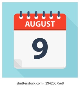 August 9 -  Calendar Icon - Calendar design template - Business vector illustration.